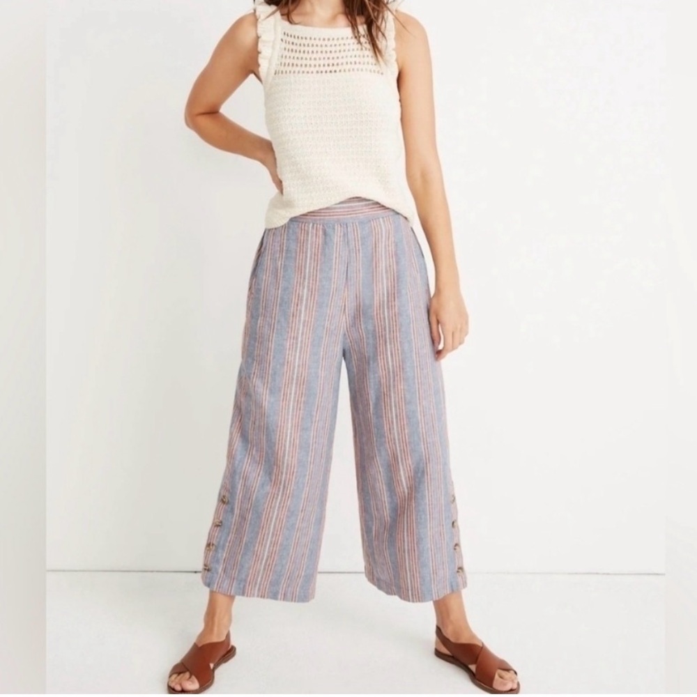 Madewell Tall Side-Button Huston Pull-On Crop Pants in Rainbow Stripe Size Small